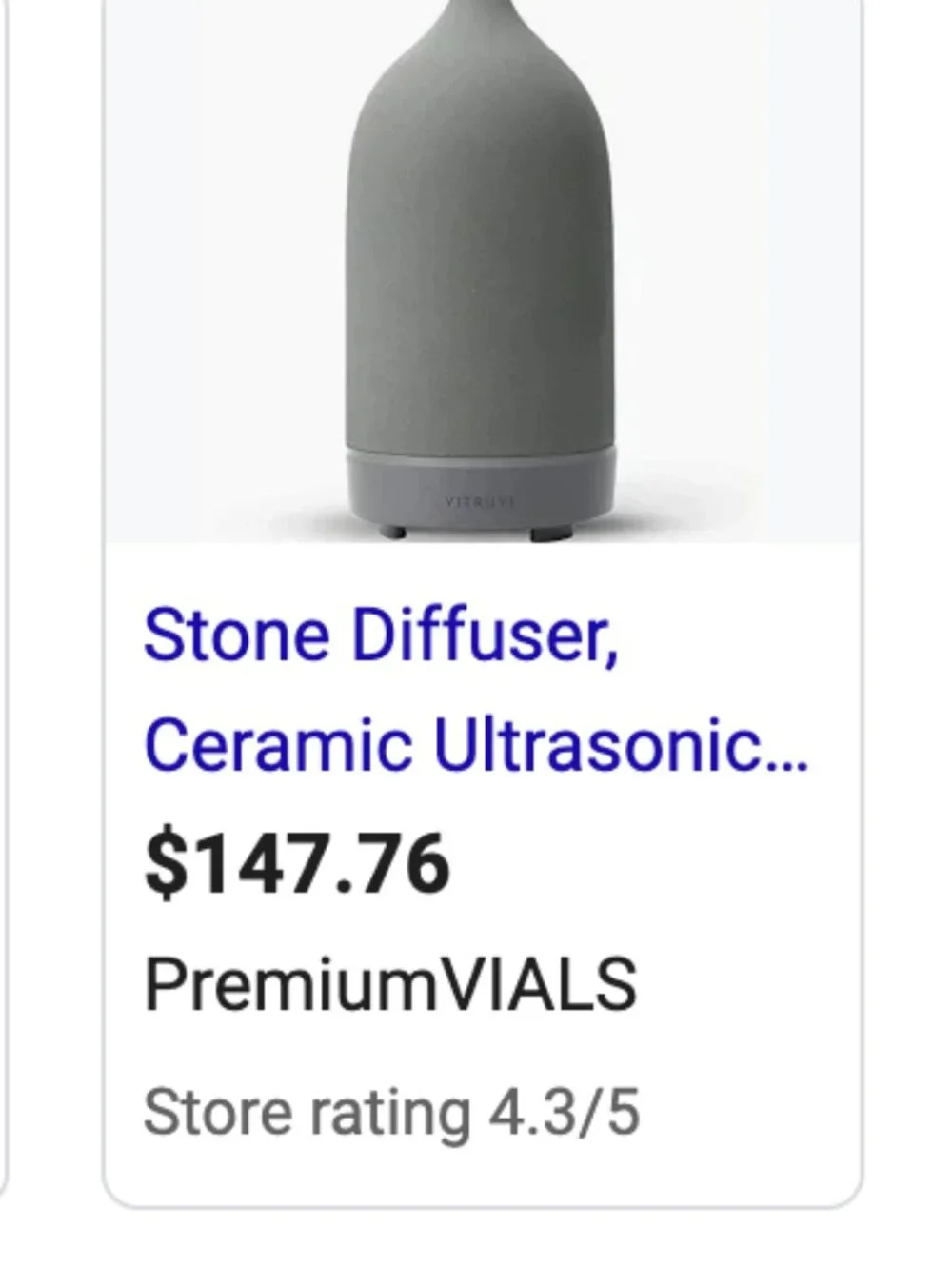 Vitruvi Stone Essential Oil Diffuser Charcoal Aromatherapy Timer LED Light Gray